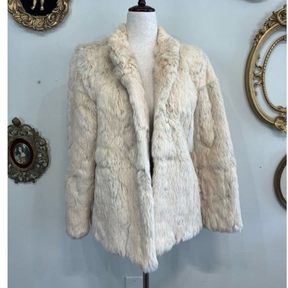 Vintage Fur Couture Rabbit Fur Jacket Cream Beige Small